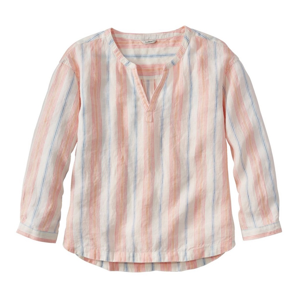 L.LBean Women's Premium Washable Linen Shirt, Splitneck Stripe
